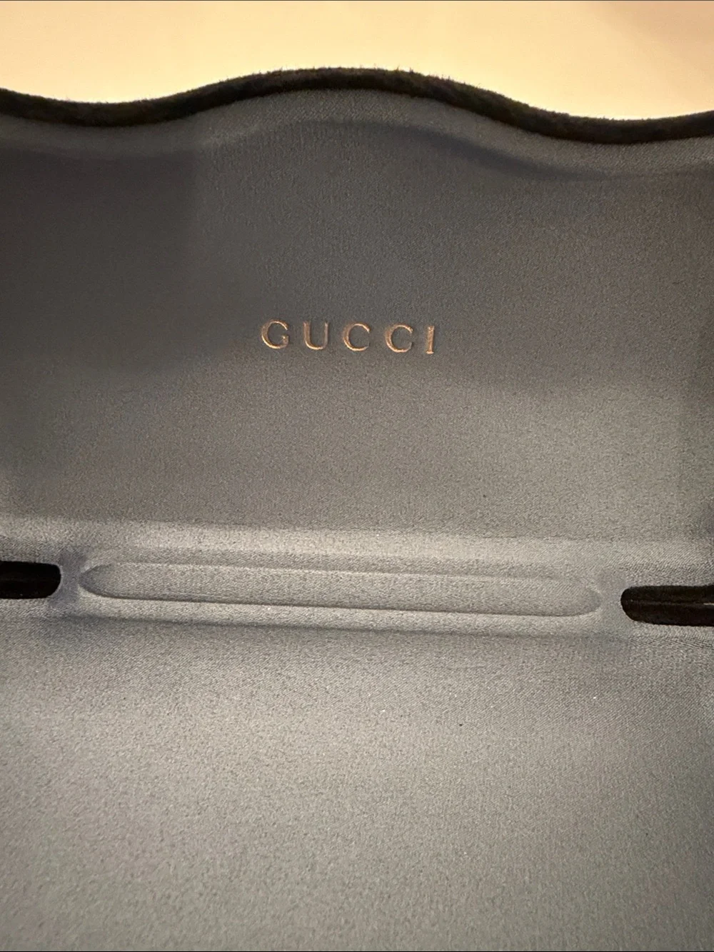 Gucci Black Velvet Eyewear Case with Light Blue Interior, Pouch & Cloth